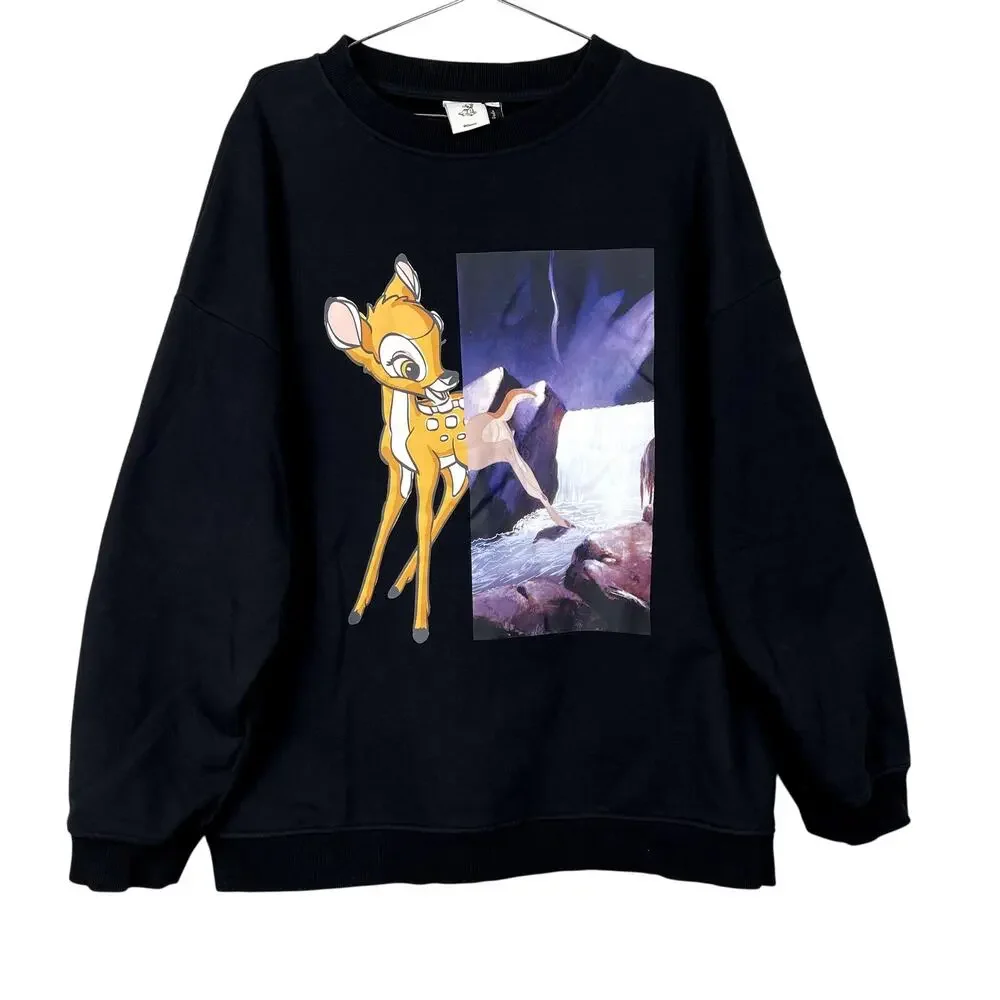 Disney‎ X ChinStudio Bambi Oversized Black Graphic Crewneck Sweatshirt Large